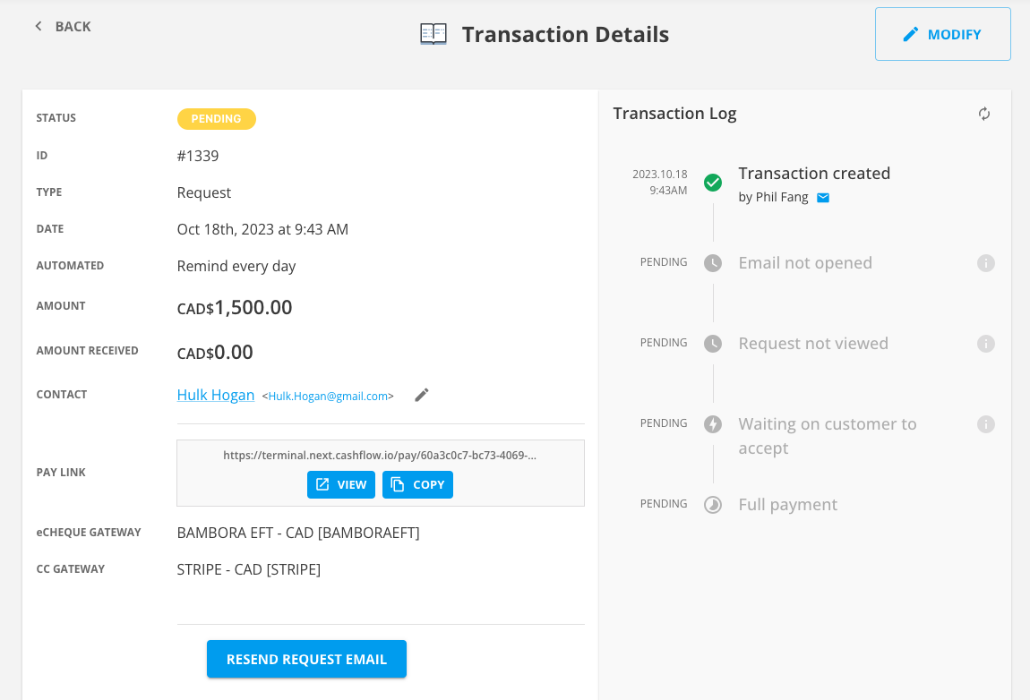 Tracking Payment Requests